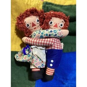Vintage Knickerbocker's 7” Raggedy Ann and Andy Hugging Plush Dolls 1970's